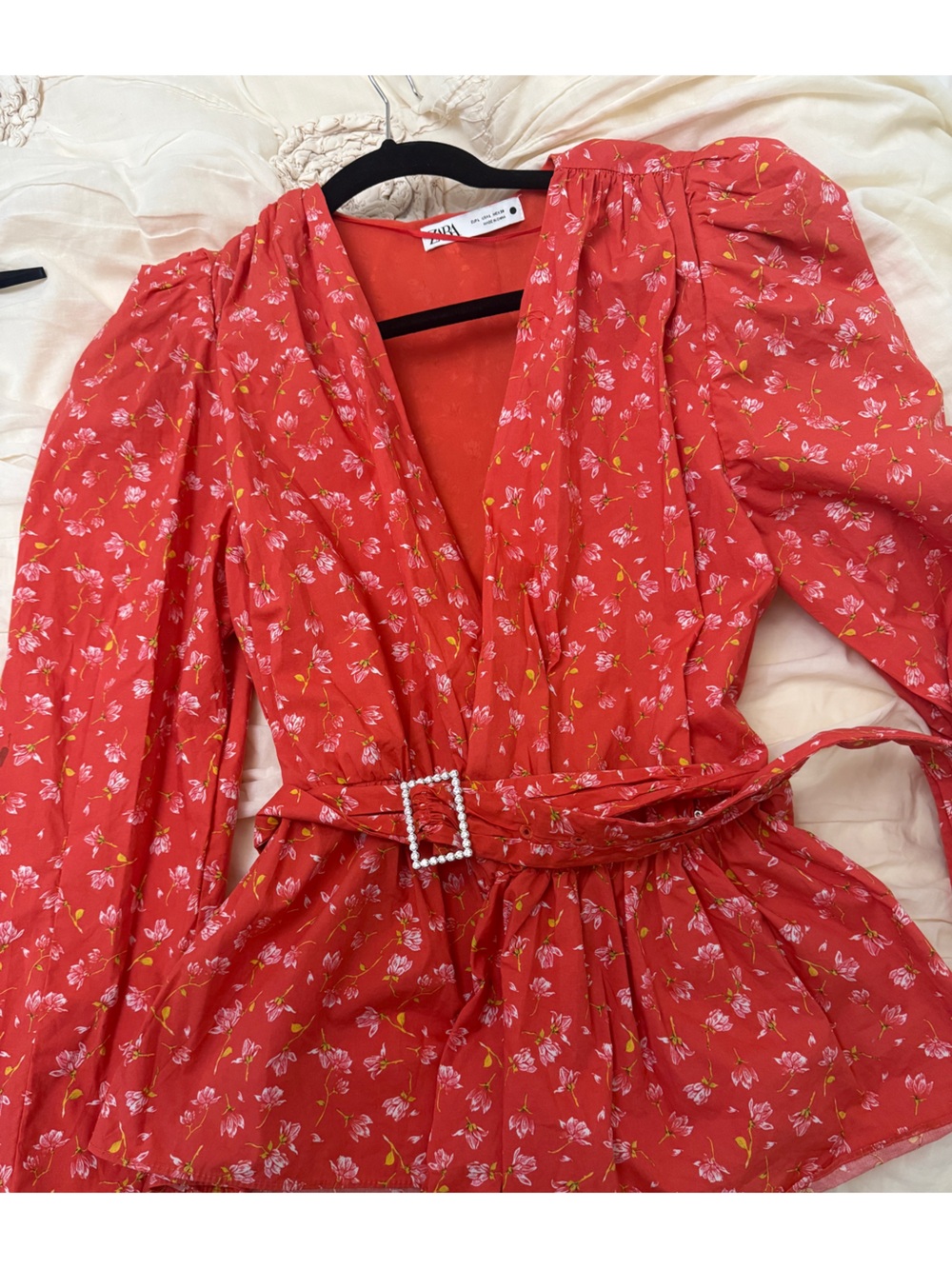 Zara Coral Red Floral Sundress with Tie Waist